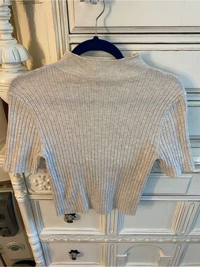a new day Cream Ribbed Short-Sleeve Mock Neck Sweater